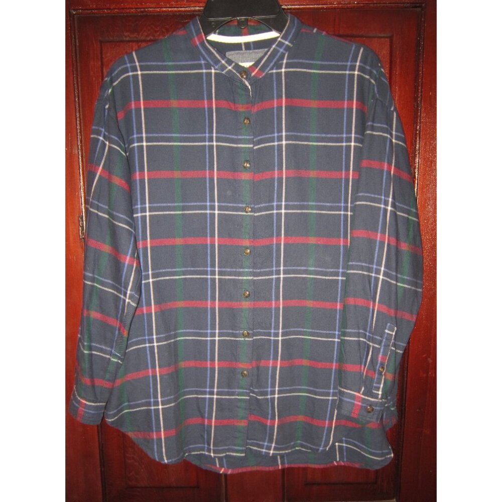 L.L. Bean XS Pet Tunic Top Button Up Shirt Plaid Flannel Pockets Soft Oversized